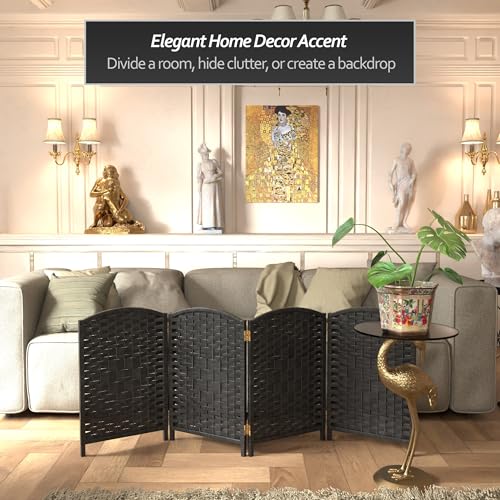 Red Lantern 2 ft. Short Diamond Weave Fiber Folding Screen - Black - 4 Panel - color: Black, size: 4 Panel