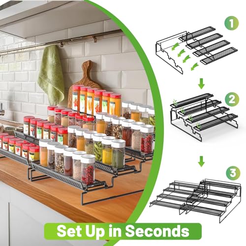 2 Pack Spice Rack Organizer for Cabinet, 4 Tier Black (S&L) Seasoning Organizer Rack for Inside Cabinets, Countertop, Pantry Storage - size: S&L