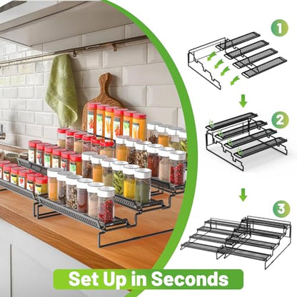 2 Pack Spice Rack Organizer for Cabinet, 4 Tier Black (S&L) Seasoning Organizer Rack for Inside Cabinets, Countertop, Pantry Storage - size: S&L