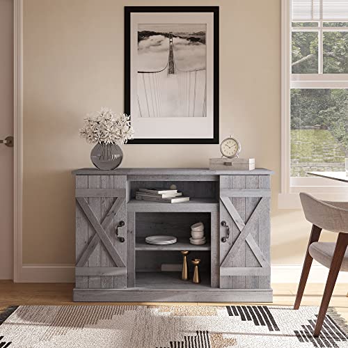 BELLEZE 47 Inch TV Stand & Media Entertainment Center TV Cabinet with Storage for TVs up to 50 Inch Console Table with Open Storage Shelves & Cabinets, Light Gray - color: Light Gray, style: 47"