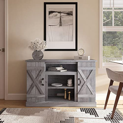 BELLEZE 47 Inch TV Stand & Media Entertainment Center TV Cabinet with Storage for TVs up to 50 Inch Console Table with Open Storage Shelves & Cabinets, Light Gray - color: Light Gray, style: 47"