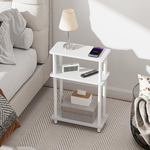 Apicizon Small Narrow Side Table, 3-Tier Skinny End Table, White | Sofa Side Table, Slim End Table, Wood Storage Shelf, Slim Nightstand Bedside Table for Narrow Spaces, Living Room, Bedroom - color: White, style: Narrow Side Table