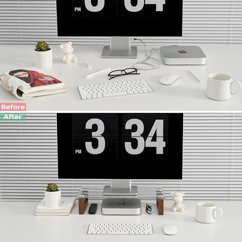 YEOUX Multi-Purpose Desktop Stand, Clear Floating Computer Monitor Riser with Natural Wood Base, Desk Organization Shelf for Printer, Laptop, Audio Device, Flat Screen - color: Walnut&Clear