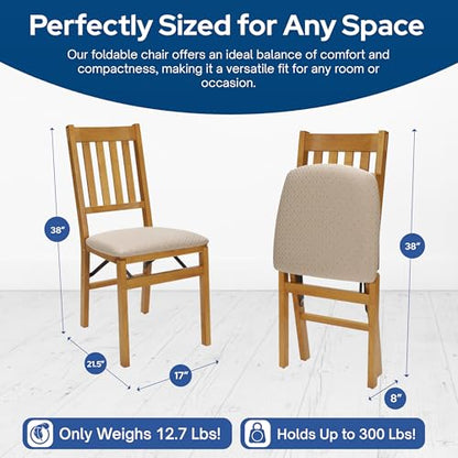 MECO Stakmore Arts and Craft Wooden Folding Chairs with Padded Seats, Set of 2 - No Assembly Foldable Dining Chairs, Steel Folding Mechanism, Upholstered Cushion, Space-Saving, Oak Frame - color: Oak