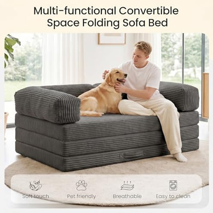 Erament Futon Sofa Bed Queen, Convertible Tri Folding Mattress Couch Bed Foldable with Removable Armrests & Washable Cover, Floor Mattress with High-Density Foam, Small Couch Bed, Queen, Grey - color: Grey, size: Queen