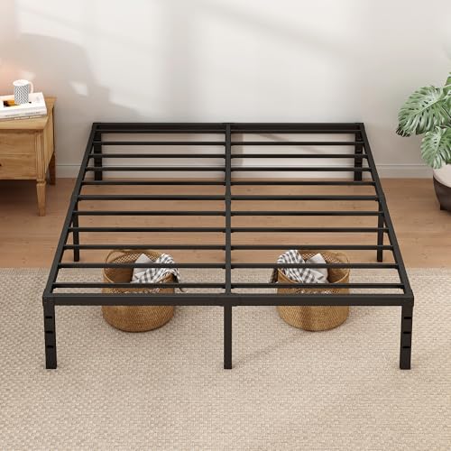 NEW JETO Metal Bed Frame,Queen Size Bed Frame with Storage Space,18 Inch | Heavy Duty Sturdy Mattress Foundation,Easy Assembly,No Box Spring Needed, Black - size: Queen, style: 18 Inch