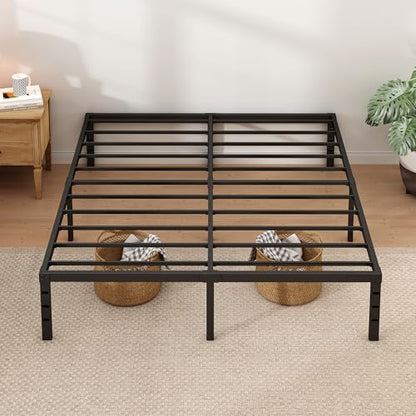 NEW JETO Metal Bed Frame,Queen Size Bed Frame with Storage Space,18 Inch | Heavy Duty Sturdy Mattress Foundation,Easy Assembly,No Box Spring Needed, Black - size: Queen, style: 18 Inch