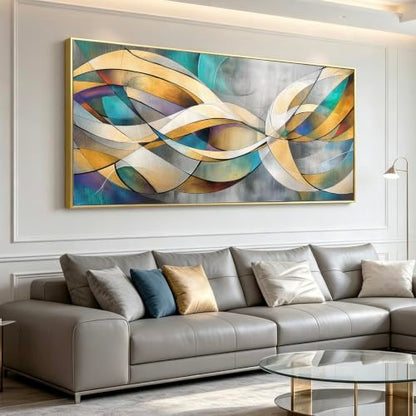 Phahey Vibrant Abstract Colorful Curve Wall Art, Framed & Ready to Hang with Hooks Intertwined Lines 20"x40" - color: Rainbow Lines, size: 100L x 50W cm