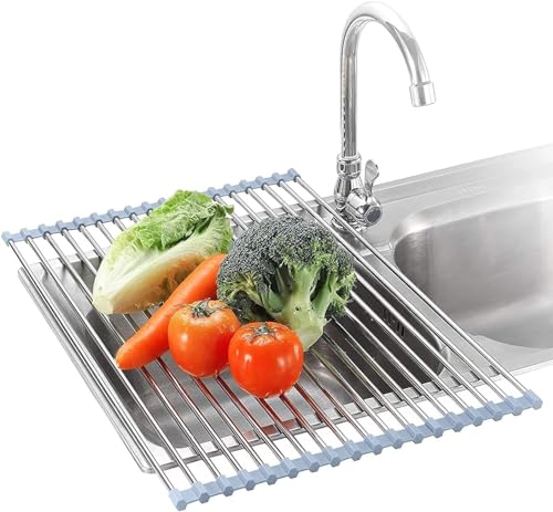 Seropy Extra Large 20.5"x13.7" Roll Up Dish Drying Rack Over The Sink Dish Drainer for Kitchen Counter, Sink Drying Rack Drying Mat Folding Rack Kitchen Sink Organizer Home Essentials - color: Gray, size: 20.5 x 13.7 in