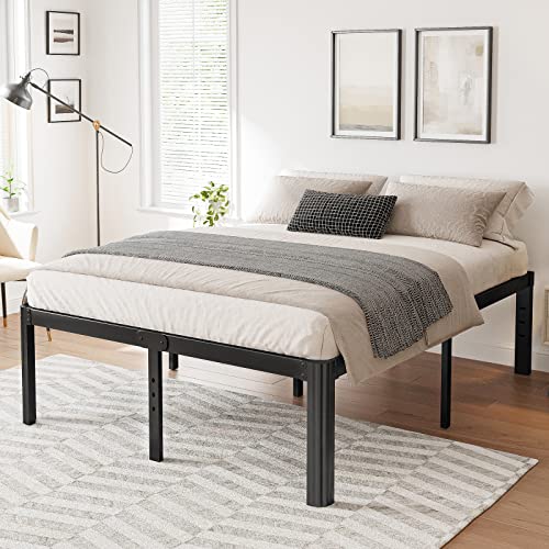 Hunlostten 14in Full Size Bed Frame No Box Spring Needed, Heavy Duty Metal Platform Bed Frame Full with Round Corners, Easy Assembly, Noise Free, Black - size: Full, style: 14 Inch