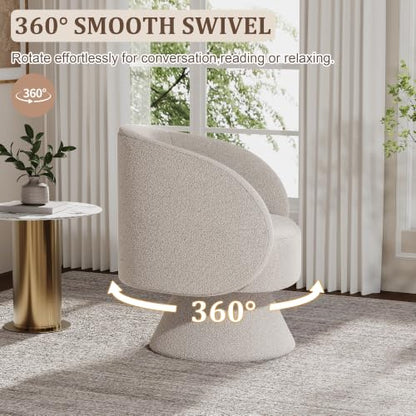 Swivel Barrel Chair Set of 2 , 360 Degree Small Accent Chair, Boucle White | Modern 360 Degree Swivel Barrel Chair Set, Comfy Small Vanity Accent Chair with Pillow for Living Room,Bedroom,Office - color: White