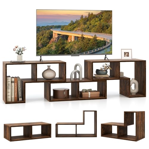 Giantex Free-Combination TV Stand for Bedroom - Entertainment Center for 50 55 60 65 Inch TV, 3-Piece Media Console Table with Storage Cubes, Deformable Open Storage Bookcase Shelf (Brown) - color: Brown