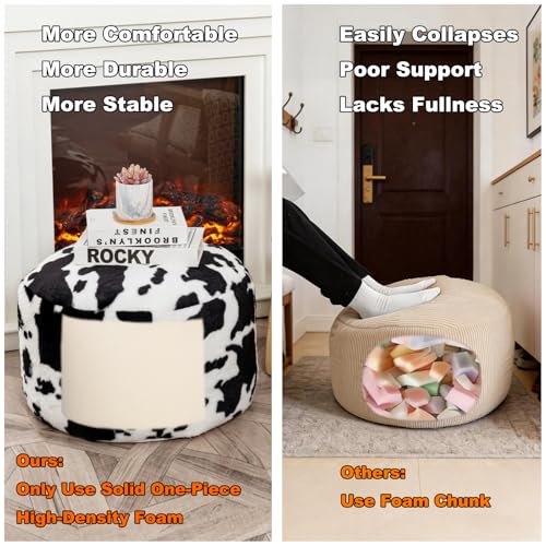 Poofieotto Round Pouf Ottoman 20 x 20 x 14 Inches Black White Cow Print | Ottoman Foot Rest,Foot Stool,Floor Pouf, Coffee Table,Foot Rest for Couch Sofa, Bean Bag Chair for Living Room Bedroom - color: Black White Cow Print