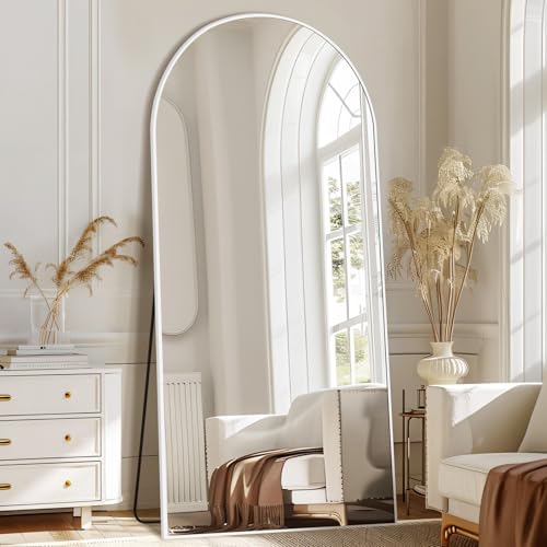 MELOMOIR 71"x32" White Mirror Full Length, Arched Mirror Full Length, White | HD Shatterproof Tempered Glass, Aluminum Alloy Frame, Arched-Top, Freestanding Leaning Wall Mounted, Bedroom Living Room - color: White, size: 71"L x 32"W