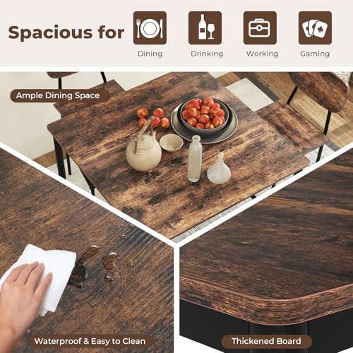 NAFORT Dining Table Set with Counter Height Table & 4 Bar Stools, 5-Piece Bar Table and Chairs with Footrest & Back Support, Space-Saving Dinette Set for Pub, Kitchen &Dining Room, Restaurant - color: Rustic Brown