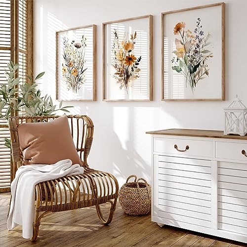 Baccone Botanical Wall Art Set of 3 Floral Wall Decor Prints Vintage Canvas Wall Art Wildflower Watercolor Pictures Farmhouse Artwork Floral Modern Painting for Bathroom Bedroom 12x16 Inch Unframed - color: Colorful Flower Prints, size: 12x16 Inch Unframe