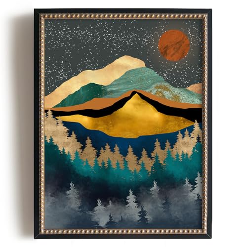 YUMKNOW Boho Mountain Wall Decor - Unframed 12x16, Mid Century Modern Nature Wall Art for Living Room, Dark Bathroom Apartment, Bedroom Pictures, Abstract Office Gifts, Posters for Room Aesthetic - size: 12"L x 16"W