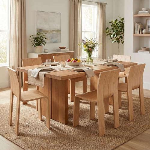 Wooden Dining Chairs Set of 6, Stackable Side Chairs, Natural | Ergonomic Backrest, Solid Wood, No Assembly Required, Dining Room Chairs, Kitchen Chairs, Mid-Century Modern, Small Space - color: Natural, size: 6 Chair