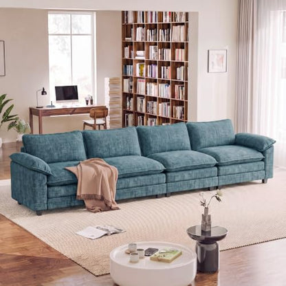 Homall 158.6" Cloud Couch, Modular Sectional Sofa, Dark Blue | Comfy Chenille, Double Layer Cushions, 4 Seat, Sturdy Frame, High-Density Foam, Easy Assembly, Oversized Sofa for Living Room - color: Dark Blue, size: Linear Sofa