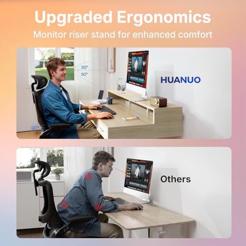 HUANUO 48″ x 26″ Electric Standing Desk with 2 Drawers &24.4″ Large Keyboard Tray, C-Clamp Mount Compatible, Adjustable Computer Desk for Office, Sit Stand Up Desk with 4 Height Presets, Light Walnut - color: Light Walnut, size: 48*26 inch