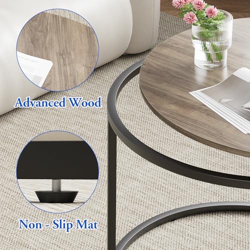 aboxoo Coffee Table Nesting Side Round Table Set of 2 End Table with Sturdy Metal Frame for Living Room Bedroom Apartment Modern Industrial Simple Nightstand,Oak - color: Oak