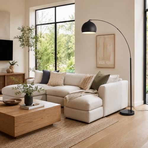 Teamson Home Arquer 66.93" Arc Floor Lamp for Living Rooms, Home Offices, Dining Rooms, Bedrooms with Faux Black Marble Base and Black Bell Shade - color: Black