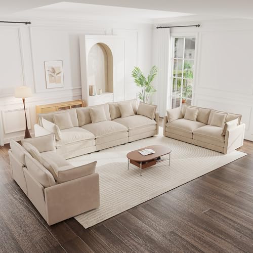 Luxury Oversized 3 Piece Sofa Set, 2 Pieces of 2 Seater and 1 Piece of 3 Seater Sofa, Modern Chenille Comfy Cloud Couches Set with 13 Pillow for Living Room Office, Light Coffee - color: Light Coffee, size: 3+2+2
