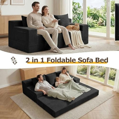 cidludto Convertible Sofa Bed, 78" Oversized Boneless Loveseat Couch 2 in 1 Foldable Futn Bed Couch in A Box, Folding Sofa Chair for Living Room, No Assembly Required, Black - color: Black, size: Three Seat-78''