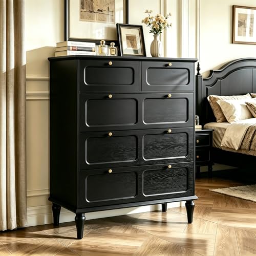 ARTPOWER 5 Drawer Dresser for Bedroom, Tall Dressers & Chests of Drawers with Solid Wood Legs and Brass Handles, Vertical Storage Organizer for Living Rooms, Hallway, Entryways, Offices, Black - color: Black
