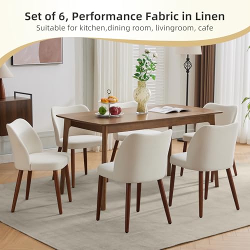GarveeHome Wooden Dining Chair Set of 4 Upholstered Fabric Dining Chair | Modern Kitchen Chairs with Curved Backrest Leveling Feet for Dining Room, Living Room, , No tool assembly, No Wobble, White - color: White