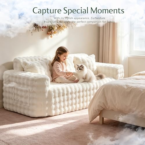 ZurNesfure Sofa Couch 3-Seater Boneless Sofa with Pillow White,3-Seater | No Assembly Need, Modern Couch with deep seat and Washable Cover Cloud Sofa for Living Room Bedroom Apartment - color: Bubble White, size: 3-seater