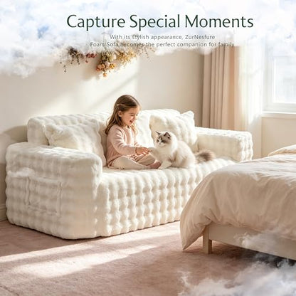 ZurNesfure Sofa Couch 3-Seater Boneless Sofa with Pillow White,3-Seater | No Assembly Need, Modern Couch with deep seat and Washable Cover Cloud Sofa for Living Room Bedroom Apartment - color: Bubble White, size: 3-seater