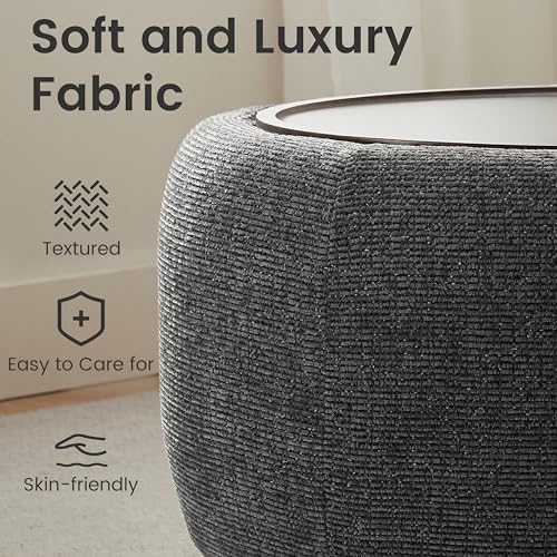 VKNOW 30" Round Storage Ottoman, Ottoman Coffee Table with Removable Wood Top and Solid Wood Legs for Living Room, Bedroom, Apartments (Black) - color: Black