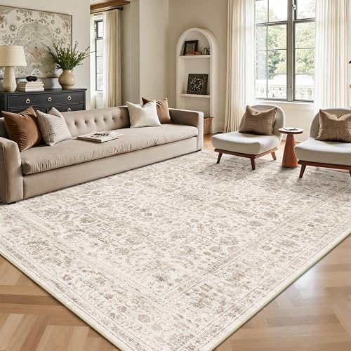 5x7 Area Rugs, Washable Vintage Retro Floral Rug for Living Room, Low Pile Non Slip Distressed Large Carpet for Bedroom, Dining Room, Office, Home (Light Brown) - color: C-light Brown, size: 5' x 7' (Rectangular)