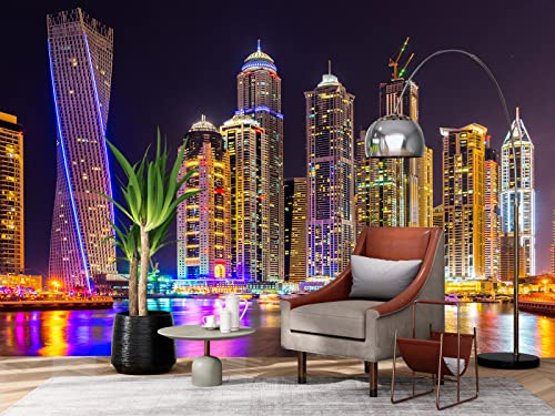 Reyhui Mural Wallpaper Large City Night View | 108"x75" Not Peel and Stick Wall Mural for Bedroom Living Room TV Background Sofa Wall - color: MURAL-012, size: 108" x 75"