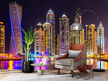Reyhui Mural Wallpaper Large City Night View | 108"x75" Not Peel and Stick Wall Mural for Bedroom Living Room TV Background Sofa Wall - color: MURAL-012, size: 108" x 75"