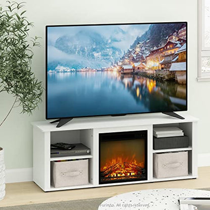 Furinno Classic 60 Inch TV Stand with Fireplace, Solid White - color: Solid White, size: 60-Inch