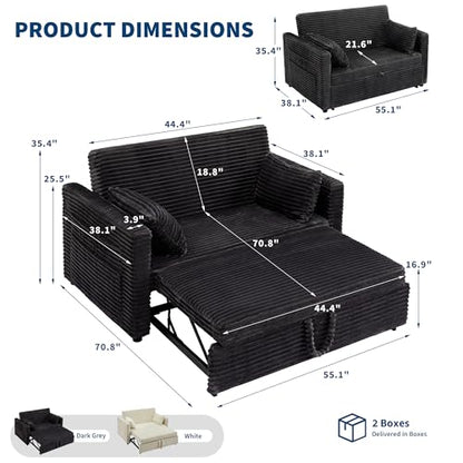 Garvee Loveseat Sleeper Sofa Bed, Pull Out Sofa Bed with Charging Ports | 55'', with Pull Out Couch and Adjustable Backrest, 2 Charging Stations, Side Pockets for Living Room, Dark Grey - color: Dark Grey