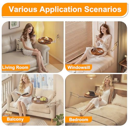 Round Wall Mounted Folding Table for Small Spaces, 11.8" x 11.8" | Floating Wall Mount Side Table, Retractable Wall Desk Fold Down, Solid Wood Tabletop with Aluminum Alloy Brackets (Walnut) - color: Walnut