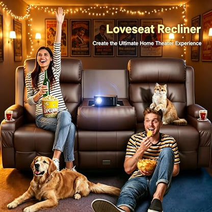 Home Theater Seating, 3 Seat Power Loveseat Recliner Sofa with Heat Massage | Wall Hugger Reclining Loveseat with USB, RV Couch with LED Lights, Flip Backrest, Cup Holders for Movie Theater, Gaming Room - color: Brown, size: 78" - 3 Seats