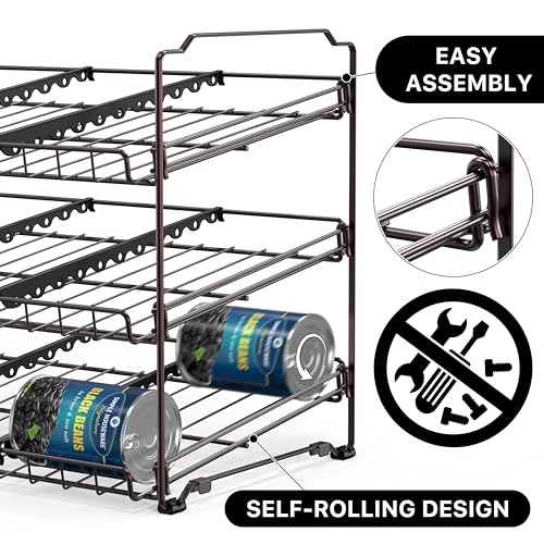 Simple Houseware 3-Tier Stackable Can Organizer Rack Hold 36 Cans, Bronze | Can Food Storage Dispenser for Pantry/Cabinet, Adjustable Dividers – 11.5" D x 17" W x 13.75" H - color: Bronze