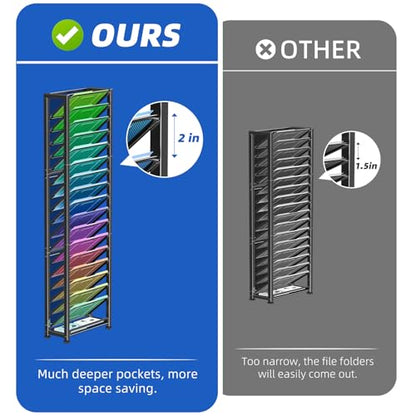 Simple Trending Wall File Organizer, 18-Tier Mesh Hanging Paper Document Folder Holder, Desktop Metal Files Storage Rack for Office and Home, Black