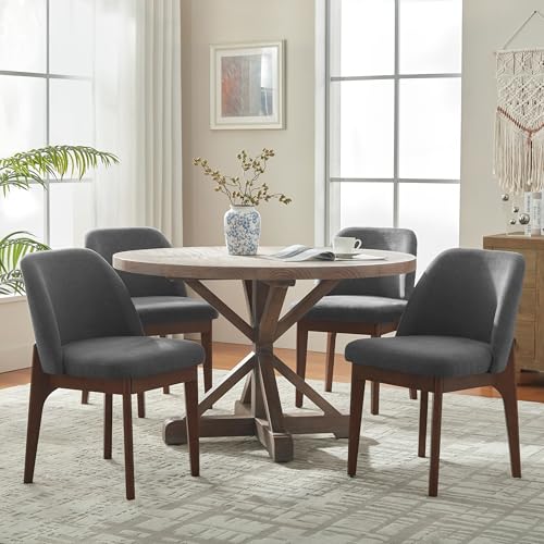 VKNOW Upholstered Wood Dining Chairs Set of 4 with Modern Fabric, Dark Grey | Modern Dining Room Chairs with Wood Legs, Kitchen Chairs for Restaurant, Living Room, No Wobble - color: Dark Grey-brown Leg, size: 4 PCS
