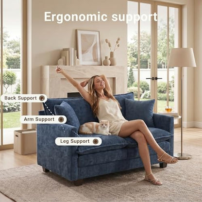 50" Love Seat, Small Cloud Sofa Couch with 2-Layer Cushion & 27" Deep Seat, 2 Pillows for Small Spaces, Bedroom, Apartment, Office, Living Room, in a Box, Blue - color: Blue, size: Loveseat
