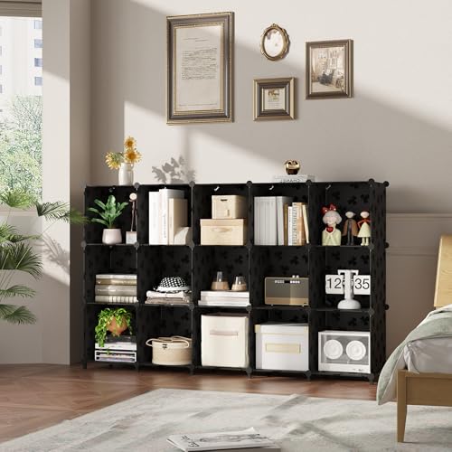 UNKU 16 Cube Storage Organizer,Closet Organizer Storage Shelves,Black | DIY Stackable Bookcase, Clothes Organizer Shelf for Closet, Bedroom, Living Room, Cabinet, Home, Office - color: Black, size: 15cube