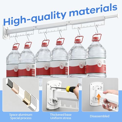 Foldable Wall Mounted Laundry Drying Rack, 3 Fold Retractable Clothes Drying Rack, Durable Clothing Hanger Rack for Laundry Room, Balcony, Bathroom (White) - color: White