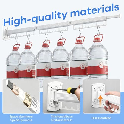 Foldable Wall Mounted Laundry Drying Rack, 3 Fold Retractable Clothes Drying Rack, Durable Clothing Hanger Rack for Laundry Room, Balcony, Bathroom (White) - color: White