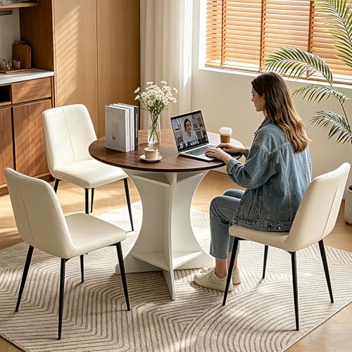 Lightdot 40" Round Dining Table Modern Circle Farmhouse Kitchen Table for 4 People Small Space Dining Room Table for Dining Room/Kitchen/Living Room, Amber Top & Pedestal Base - color: Amber