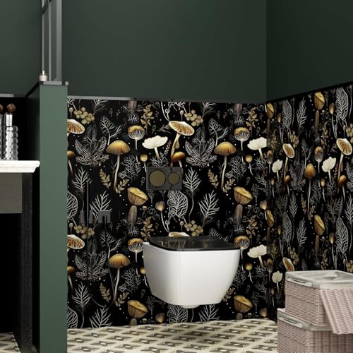 Dark Mushroom Wallpaper Peel and Stick 17.5" x 197",Black Gold | Self Adhesive/Removable/Waterproof/Thick Vinyl Contact Paper for Bathroom Bedroom Shelf Cabinet Drawer,Prepasted,Easy Peel - color: Black Gold, size: 17.5" x 197"