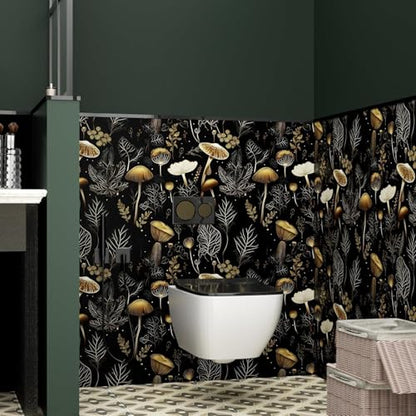 Dark Mushroom Wallpaper Peel and Stick 17.5" x 197",Black Gold | Self Adhesive/Removable/Waterproof/Thick Vinyl Contact Paper for Bathroom Bedroom Shelf Cabinet Drawer,Prepasted,Easy Peel - color: Black Gold, size: 17.5" x 197"